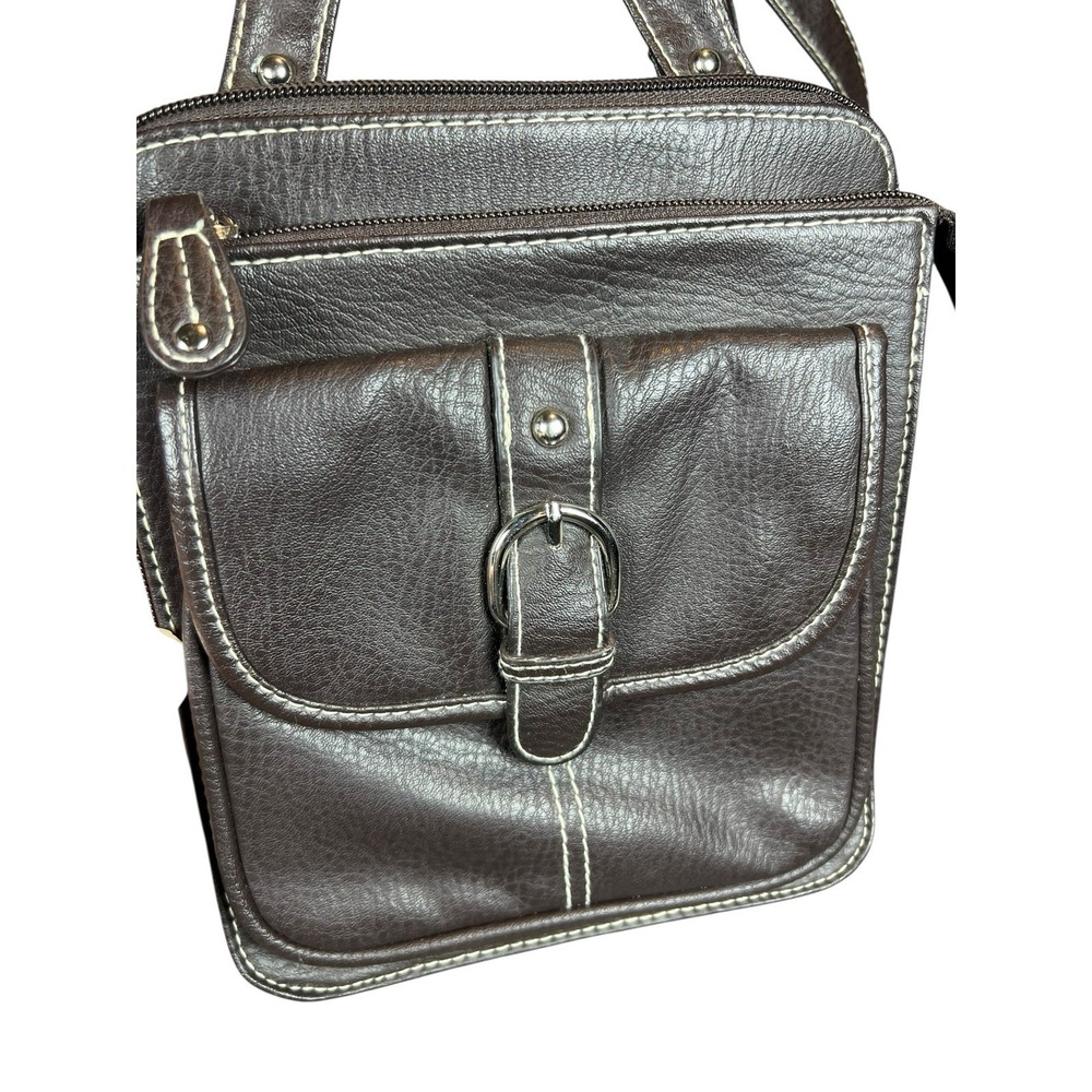 Y2K Mahogany Faux Leather Shoulder Bag Crossbody Satchel Purse Buckle Pocket